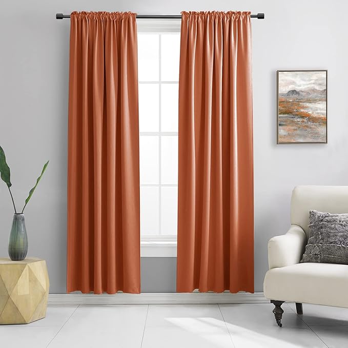 DONREN Long Blackout Curtains for Bedroom,Length Thermal Insulated Energy Saving Curtain for Large Window Door (Burnt Orange 52" x 96", 2 Panels)