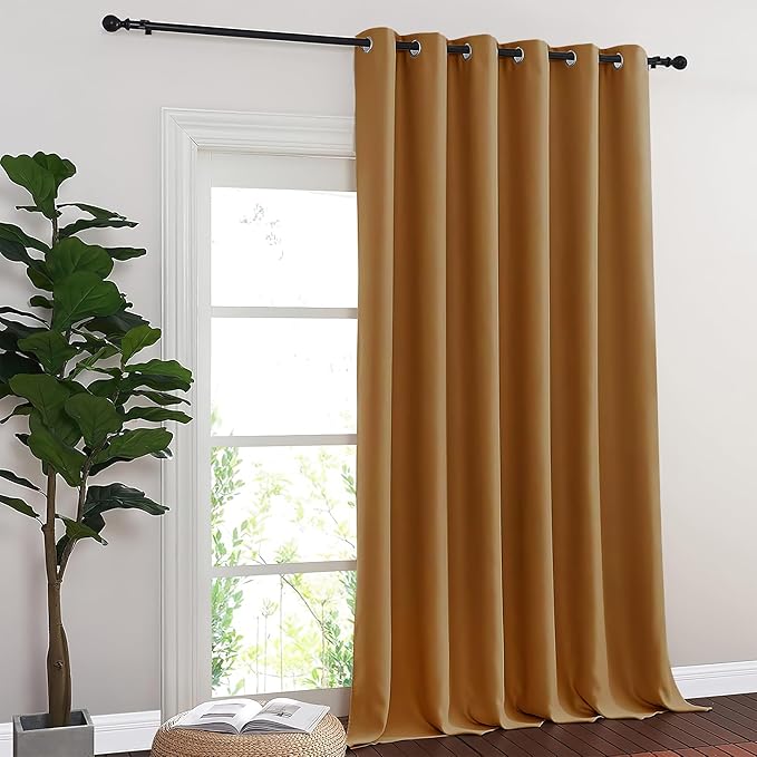 NICETOWN Blackout Room Divider Curtains for Sliding Glass Doors 102 Inches Long 1 Panel, Extra Wide Curtains for Doorway Patio Bedroom Living Room (Gold Brown, 80Wx102L, 1 Panel)