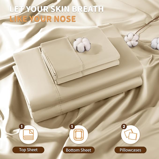 LBRO2M 100% Cotton Sheets Set Deep Pocket 19", 1000 Thread Count California King Size 4 Piece Bed Sheet Sets Soft Comfortable Bedding All Season (California King, Linen)