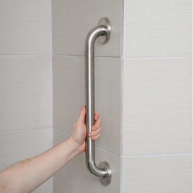 Amazon Basics Bathroom Handicap Safety Grab Bar, 24 Inch Length, 1.25 Inch Diameter, Holds up to 500LBs, ADA Compliant, Stainless Steel
