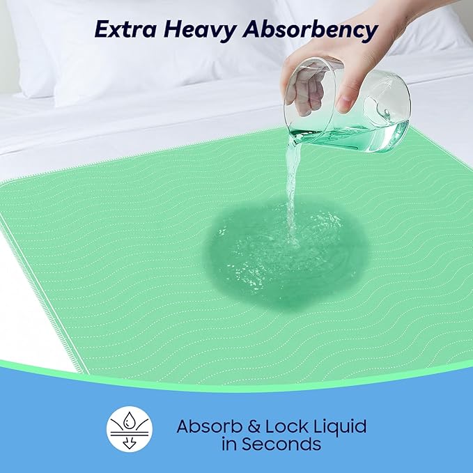 6 Pack 24” x 24” Extra Heavy Absorbency Washable Underpads, Waterproof Nursing Pads Incontinence Bed Pads, Reusable Washable Pee Pads for Dogs, Diaper Changing & Adults, Washable Puppy Pads
