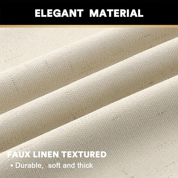 PrinceDeco Linen Black Out Curtains 54 Inches Long 100% Blackout Curtains for Bedroom Thermal Insulated with White Liner,Noise Reducing, 52" Wide Per Panel, Set of 2,Bleached Sand