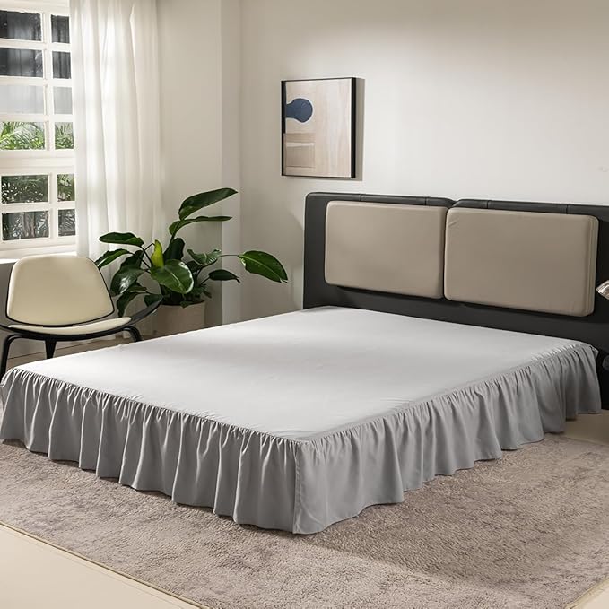 Bed Skirt King Size Ruffled Bed Skirt with Split Corners, 18 Inch Drop Dust Ruffle Bed Skirts with Platform, Gathered Style, 100% Microfiber, Light Grey