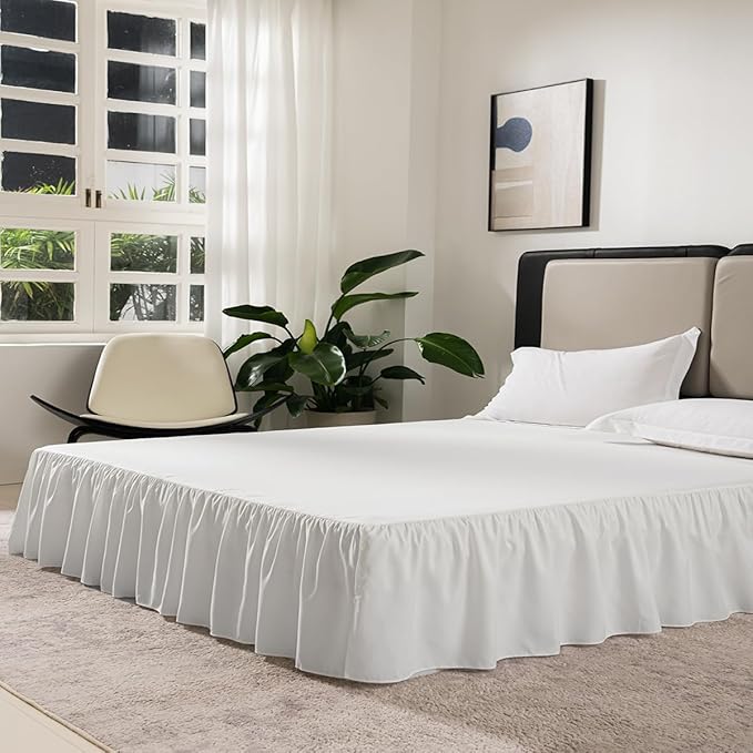 TSUTOMI Ivory Ruffled Bed Skirt - Queen Size, 12 Inch Drop, Split Corners