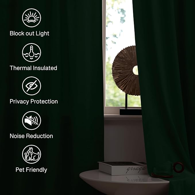 StangH Luxury Green Curtains Velvet Blackout Bedroom Window Drapes 90 inches, Dark Green Christmas Home Decor for Living Room/Bathroom/Patio Sliding Door, W62 x L90, 2 Panels