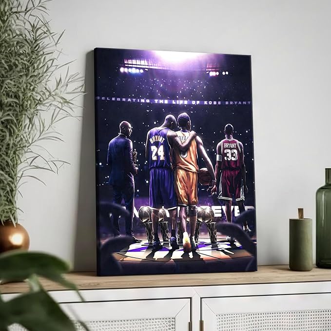 Kobe Bryant Legacy Canvas Wall Art Print Poster, Iconic Inspirational Sports Picture Artwork, Motivational Mamba Mentality Painting Wall Decor for Office Gym Home Living Room Bedroom, Framed 8x10inch