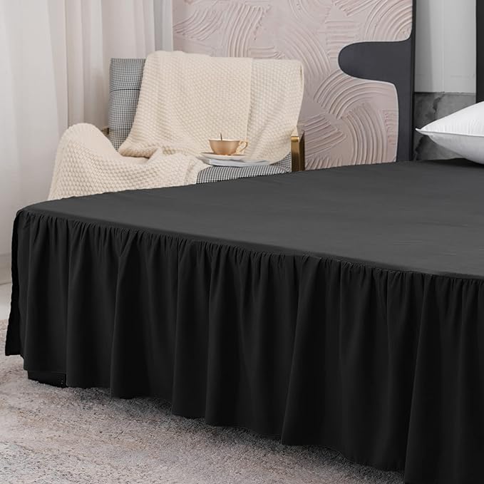 Black Bed Skirt King Size Ruffled Bed Skirt with Split Corners, King Bed Skirt 14 Inch Drop, King Size Bed Skirt Black for Ruffled Bed Skirt with Split Corners, Bed Skirt King Size