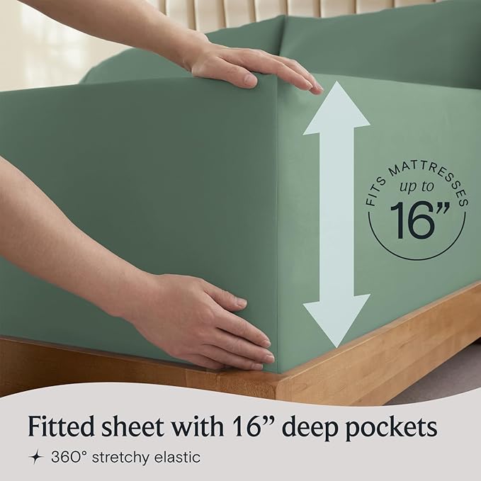 LuxClub 4 PC California King Sheet Set, Deep Pockets Wrinkle Free Cooling Bed Sheets Hotel Bedding for Women, Men, Includes 1 Fitted Sheet, 1 Flat Sheet and 2 Pillowcases-Tree Moss Green