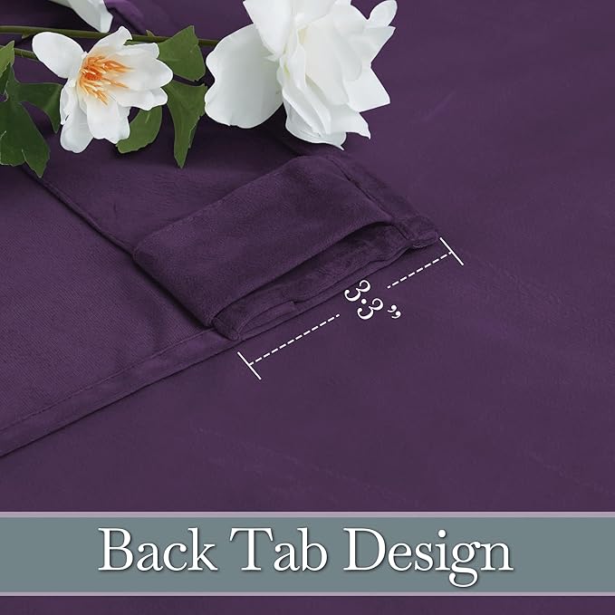 RYB HOME Purple Velvet Curtains 84 inches Length, Back Tab & Rod Pocket Soft Fabric Blackout Thermal Insulated Curtains & Drapes for Bedroom Dining Room, Purple, W 52 x L 84, 2 Panels Set