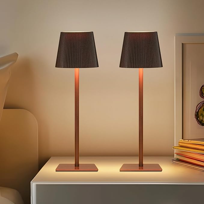 LUTEC 4 Pack Cordless Table Lamp,6000mAh Rechargeable Battery Operated Desk Lamp,Two Adjustable Heights,Waterproof, Touch Control & 3 Color Stepless Dimming for Restaurant/Bedroom/Bars/Outdoor (Brown)