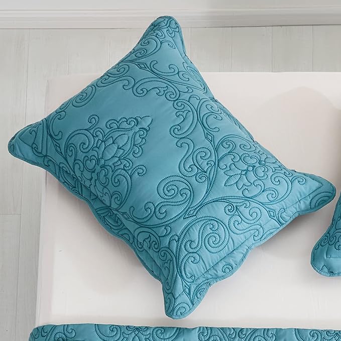 CHIXIN Microfiber Standard Pillow Shams Set of 2 - Decorative Quilted Pillow Covers - Lagoon - Size (20" x 26")