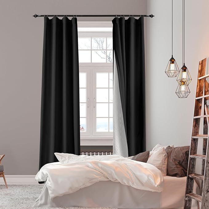 Soundproof 100% Blackout Curtains 96 inches, 3 Layers Thermal Insulated Back Tab Drapes for Door Window Nursery Divider Living Room, with Pin Hooks Black 50x96 Inch 1 Panel
