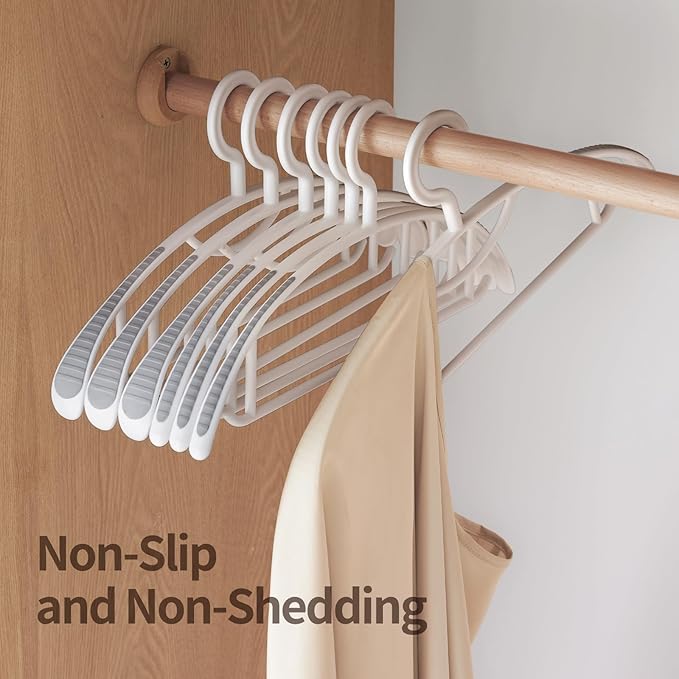 Non-Slip Hangers, Heavy Duty, Durable, Plastic Hanger with Rubber and Horizontal Bar for Closet, Coats, Pants, Shirts, White (20 Pack 16.3 inch)