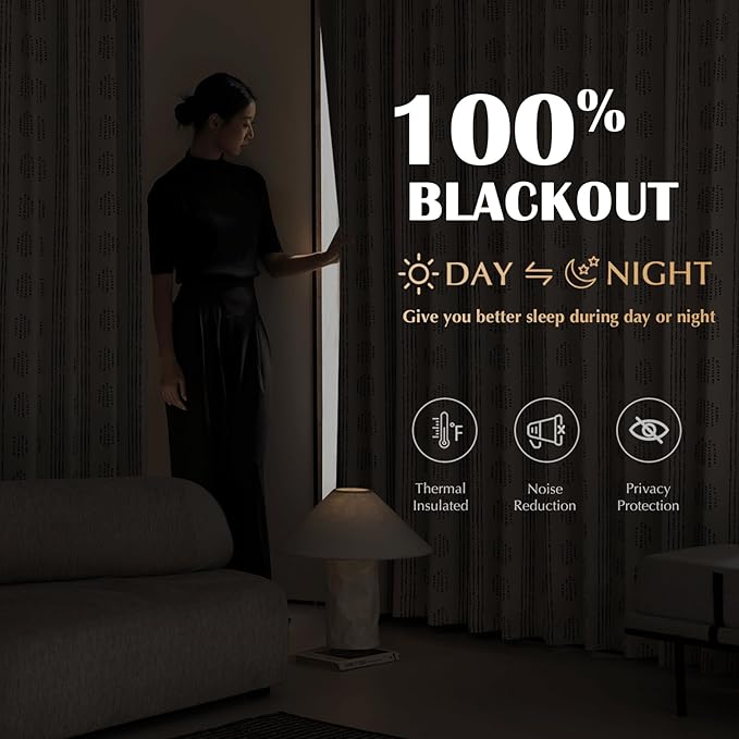 100% Boho Blackout Curtains 63 Inches Long for Bedroom, Black on Beige Patterned Bohemian Curtains for Living Room, Geometric Striped Thermal Insulated Window Drapes Gromment Top 2 Panels
