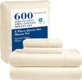 LANE LINEN Bed Sheets Queen Size – Premium 600 Thread Count Long-Staple 100% Cotton Sheets Queen Size Set, Hotel Luxury Soft & Cool Sateen Finish, Fully Elasticized 15" Deep Pocket – Ivory