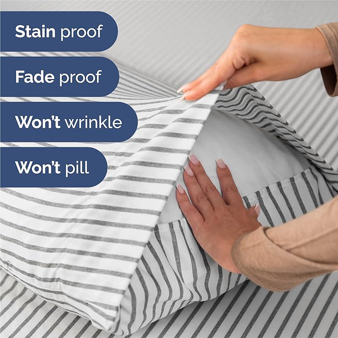 King 6 Piece Sheet Set - Cooling, Comfy & Breathable - Hotel Luxury Bedding, Includes Fitted Sheet for Women, Men, Kids & Teens - 1 Flat, 1 Fitted Sheet, 4 Pillowcases w/Deep Pockets - Grey Stripes