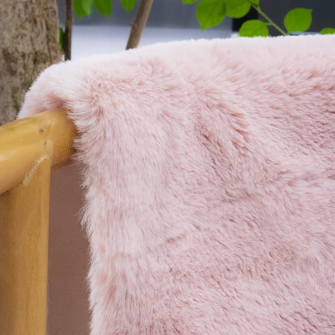 Small Pink Fuzzy Faux Rabbit Shaggy Fur Rug Furry Washable Runner Rug 2x6 Fluffy Rugs for Bedroom Living Room Nursery Rugs Teen Room Décor