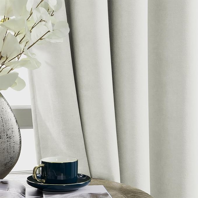 Joydeco Vanilla Grey Velvet Curtains 72 Inches 2 Panels, Luxury Thermal Insulated Soft Curtains for Bedroom & Living Room, Room Darkening Velvet Drapes, Rod Pocket (52W x 72L)