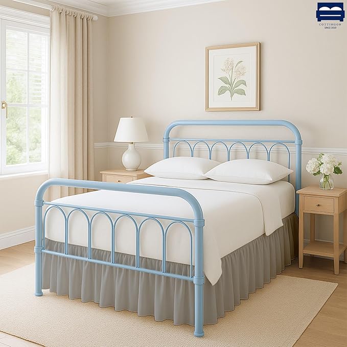 Cottingon Ruffled Bed Skirt with Split Corners-Dust Ruffle - 15" Drop 100% Microfiber Soft,Sheen & Luxurious Look - Bed Skirts (Light Grey -Queen)