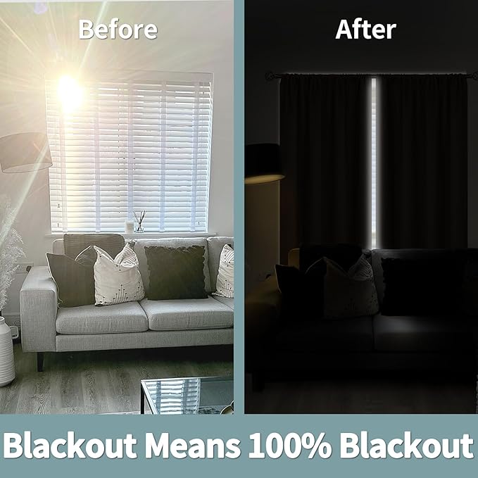 BGment Thermal Insulated 100% Blackout Curtains for Bedroom with Black Liner, Double Layer Full Room Darkening Noise Reducing Rod Pocket Curtain (52 x 63 Inch, Taupe, 2 Panels)
