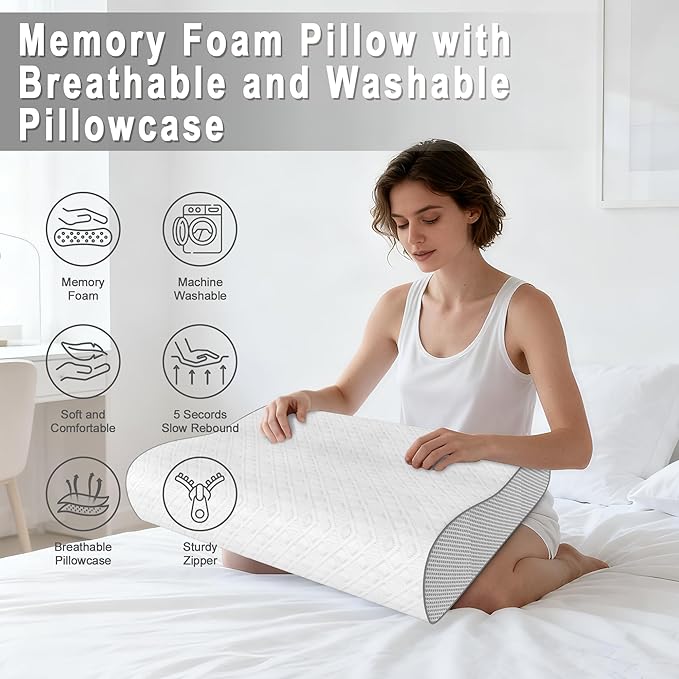 Memory Foam Pillow, Cervical Pillow for Neck Pain Relief, Ergonomic Adjustable Contour Bed Pillow for Side, Back & Stomach Sleepers (2, 23.6x15.7in)