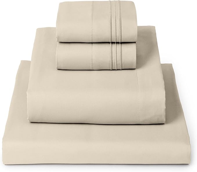 Mellanni Twin XL Sheet Set - 4-Piece Iconic Collection Bedding, (Including 2 Pillowcases), 16-Inch Deep Pocket, Easy Care, Extra Soft, Cooling Sheets, Brushed Microfiber - Beige