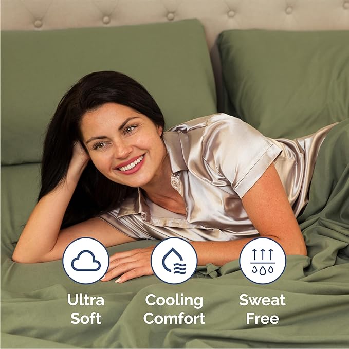 Queen 6 Piece Sheet Set - Cooling, Comfy & Breathable - Hotel Luxury Bedding, Includes Fitted Sheet for Women, Men, Kids & Teens - 1 Flat, 1 Fitted Sheet, 4 Pillowcases with Deep Pockets - Sage Green
