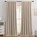 Joydeco Beige 100% Blackout Curtains 120 Inch 2 Panels, Luxury Thermal Beige Velvet Curtains for Bedroom Living Room, Soundproof Blackout Window Drapes, Rod Pocket & Back Tab (52W x 120L)
