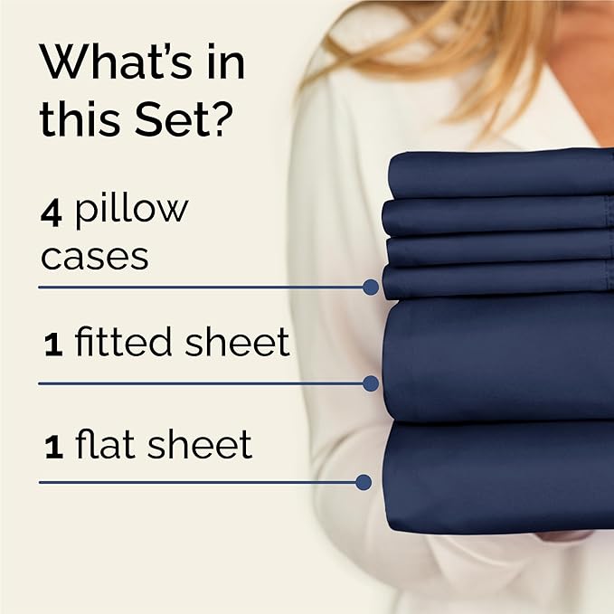 King 6 Piece Sheet Set - Cooling, Comfy & Breathable - Hotel Luxury Bedding, Includes Fitted Sheet for Women, Men, Kids & Teens - 1 Flat, 1 Fitted Sheet, 4 Pillowcases with Deep Pockets - Navy Blue