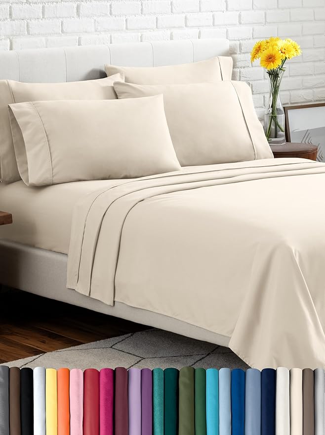Bare Home Hotel Luxury Twin Sheet Set, Extra Soft - 4 Piece Set - Deep Pockets - Easy Fit - Cooling & Breathable - Wrinkle, Fade, Stain Resistant - Includes 2 Pillowcases (Twin, Sand)