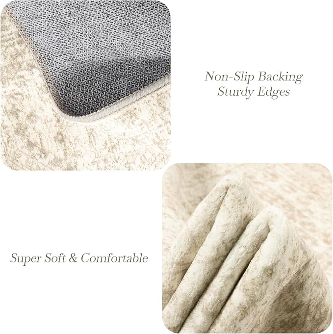 9x9 Beige Round Rug 9ft Living Room Circle Rug Vintage Round Area Rug Non Slip Indoor Carpet for Apartment