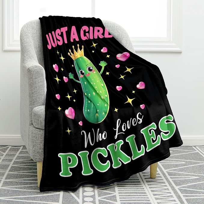 Jekeno Cute Cucumber Blanket Just A Girl Who Loves Pickles Gifts Gifts for Women Men Kids Boys Girls Mom Friends Birthday Home Bedroom Decor Vegetables Fruit Blanket 50"x60"
