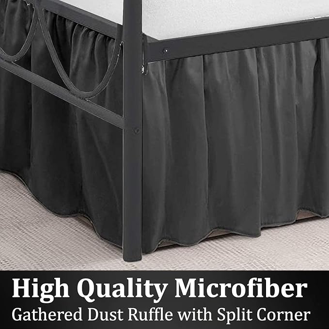 SKY BEDDINGS - Full Size Ruffled Bed Skirt with Split Corners - 12 Inch Drop Dust Ruffle Bed Skirt with Platform Three Sided Coverage - 100% Microfiber, Dark Grey