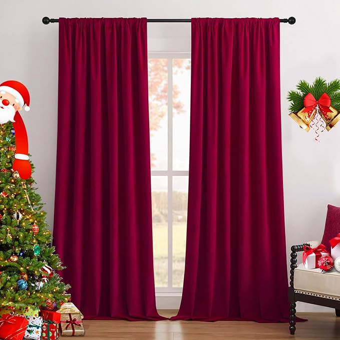 Joydeco Red 100% Blackout Curtains 72 Inch 2 Panels, Luxury Thermal Red Velvet Curtains for Bedroom Living Room, Soundproof Blackout Window Drapes, Rod Pocket & Back Tab (52W x 72L)