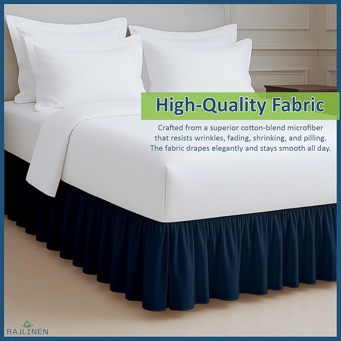 Rajlinen Ruffled Bed Skirt Twin XL, 18 Inch Drop Dust Ruffle with Split Corners, 100% Microfiber Bedskirt with Platform, Three-Sided Coverage Ruffled Gathering Design, Navy Blue