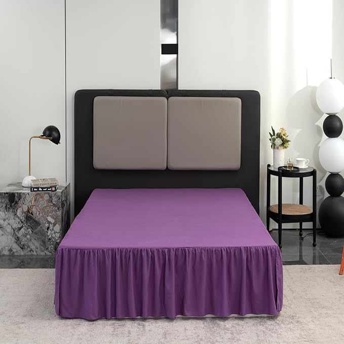 Bed Skirt Full Size Ruffled Bed Skirt with Split Corners, 16 Inch Drop Dust Ruffle Bed Skirts with Platform, Grape