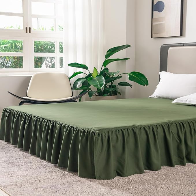 TSUTOMI Green Bed Skirt King Size Ruffled Bed Skirt with Split Corners, King Bed Skirt 18 Inch Drop, King Size Bed Skirt Green for Ruffled Bed Skirt with Split Corners, Bed Skirt King Size
