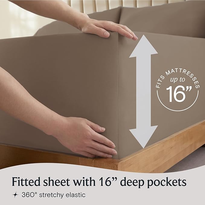 LuxClub 5 PC Split King Sheet Set, Deep Pockets Wrinkle Free Cooling Bed Sheets Hotel Bedding for Women, Men, Includes 2 Fitted Sheet, 1 Flat Sheet and 2 PillowcasesSoft Dark Khaki