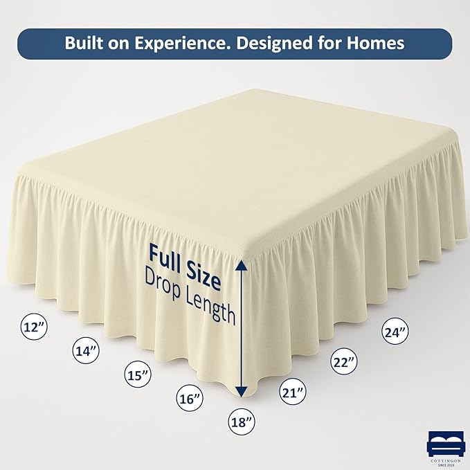 Ruffled Bed Skirt with Split Corners-Dust Ruffle - 14" Drop 100% Microfiber Soft,Sheen & Luxurious Look - Bed Skirts (Ivory -Full)