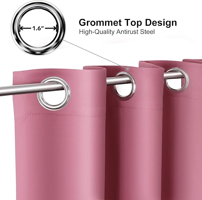 ChrisDowa Room Darkening Curtains 80 Inches Long 2 Panels Set for Living Room, Grommet Thermal Insulated Blackout Curtains for Bedroom (Pink, 52 x 80 Inch)