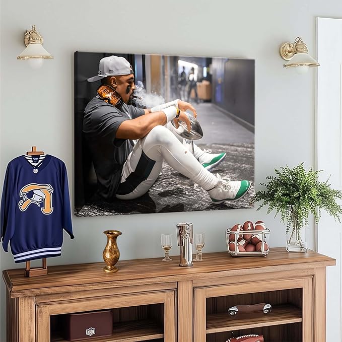 B.B.F MAKE 2025 Super Canvas Bowl Wall Art Champions Eagles Poster Print Philadelphia Hurts Painting Canvas Wall Decor Sports Stars Picture Modern Bedroom Living Room Home Decoration, Framed 24x30inch