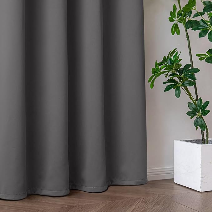 Blackout Curtains 90 Inches Long 2 Panels Set, Light Grey Curtains Thermal Insulated Room Darkening Drapes for Bedroom, Rod Pocket Light Blocking Drapes Living Room(52W × 90L, Light Grey)