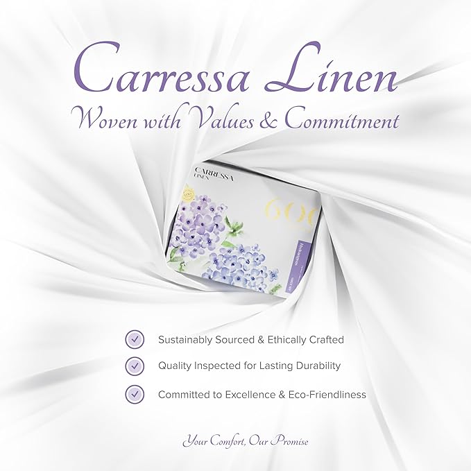 Carressa Linen Luxury Egyptian Cotton Queen Stripe Sheet Set - 600 Thread Count Extra Long Staple 4 PC Set, Crisp White Queen Damask Sheets, Soft, Cooling Sateen Weave Sheets Upto 18 in Deep Pocket