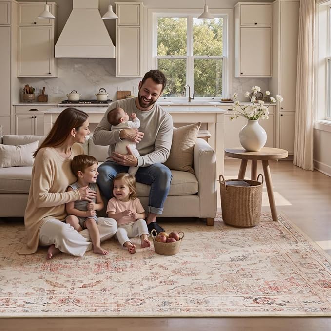 PADOOR 6X9 Area Rug,Rugs for Living Room,Soft Pink Rugs for Bedroom,Machine Washable Rug Non Slip Carpet for Dining Room Living Room Bedside Office