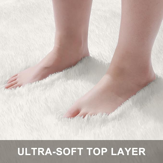 OLANLY 2x4 Machine Washable Runner Rugs for Hallway, Soft Fluffy Shaggy Bedside Rugs for Bedroom, Living Room, Indoor Floor Carpet for Kids Girls and Boys, Nursery Rooms, Home Decor Aesthetic, Ivory