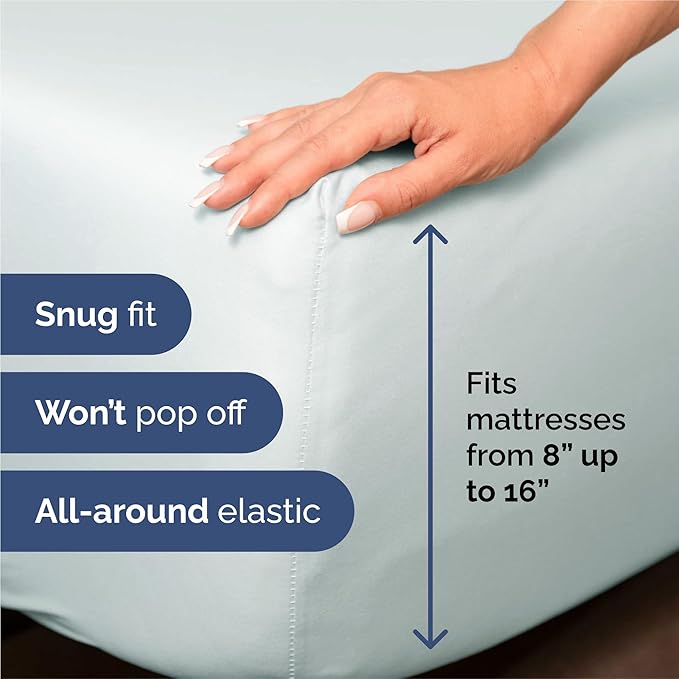 Split King 7 Piece Sheet Set - Cooling & Breathable - Hotel Luxury Bedding, Includes Fitted Sheets for Women, Men, Kids & Teens - 1 Flat, 2 Fitted Sheets, 4 Pillowcases with Deep Pockets - Ice Blue