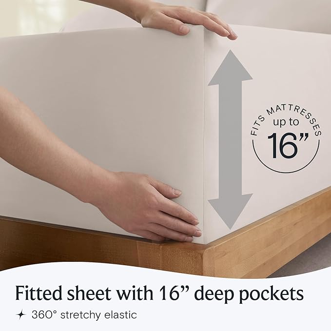 LuxClub 4 PC Sheet Set Bed Sheets Deep Pockets 16" Eco Friendly Wrinkle Free Cooling Machine Washable Hotel Bedding Silky Soft - Linen Queen