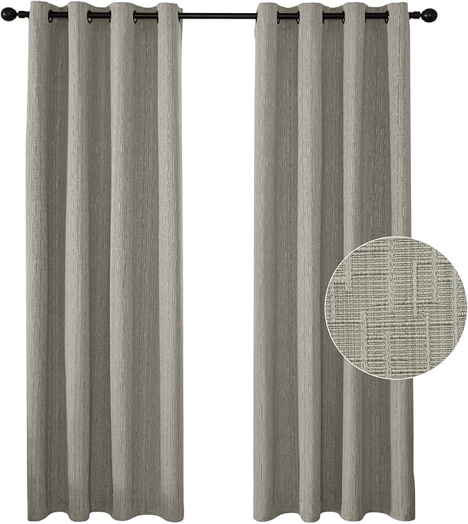Jacquard Linen Curtains 84 inch Length 2 Panels Thick Faux Linen Blended Window Drapes Burlap Textured Curtains with Grommet for Living Room Bedroom Farmhouse (52x84 Light Khaki) Natural