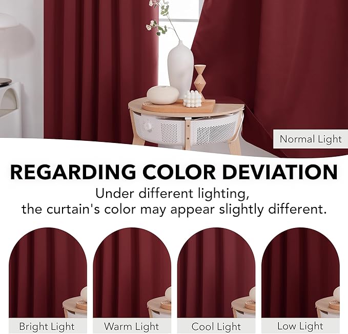 Deconovo Solid Back Tab and Rod Pocket Curtains Thermal Insulated Blackout Window Curtains for Kitchen 52Wx54L Inch Burgundy Red 2 Panels