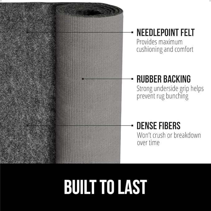 GORILLA GRIP Felt and Natural Rubber Stay in Place Slip Resistant Rug Pad, 1/8in Thick, 9x12 FT Protective Padding Under Area Rugs, Cushioned Gripper Pads, Carpet Runners, Hardwood Floors Protection